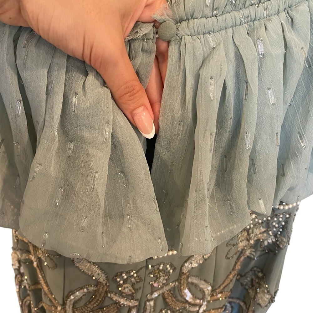 ASOS Design Blouson Bodice Off-Shoulder Mini Dress With Embellished Skirt - Picture 7 of 11
